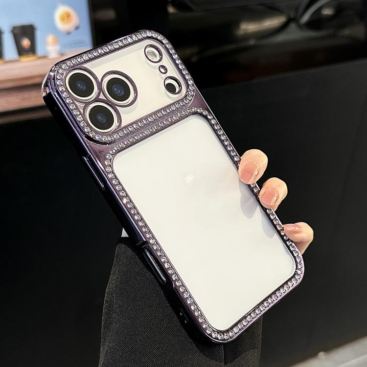 For iPhone 17 Pro Max Electroplating PC Hybrid TPU Rhinestone Phone Case(Dark Purple)