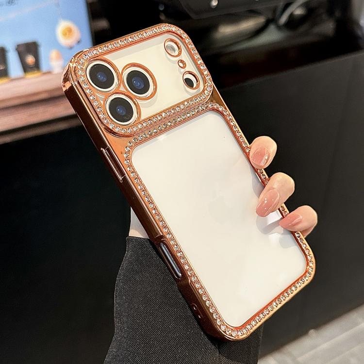 For iPhone 17 Pro Max Electroplating PC Hybrid TPU Rhinestone Phone Case(Orange)