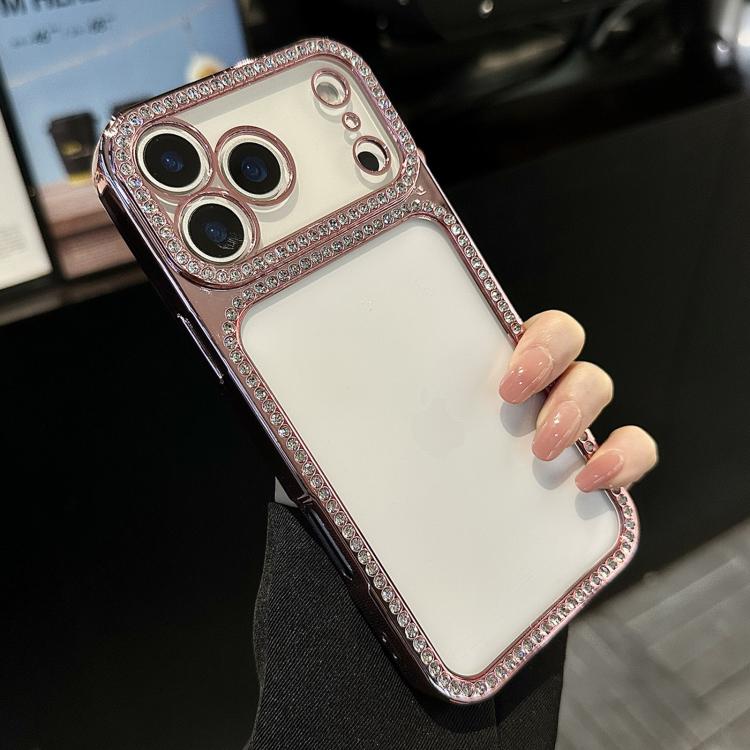 For iPhone 17 Pro Max Electroplating PC Hybrid TPU Rhinestone Phone Case(Rose Gold)