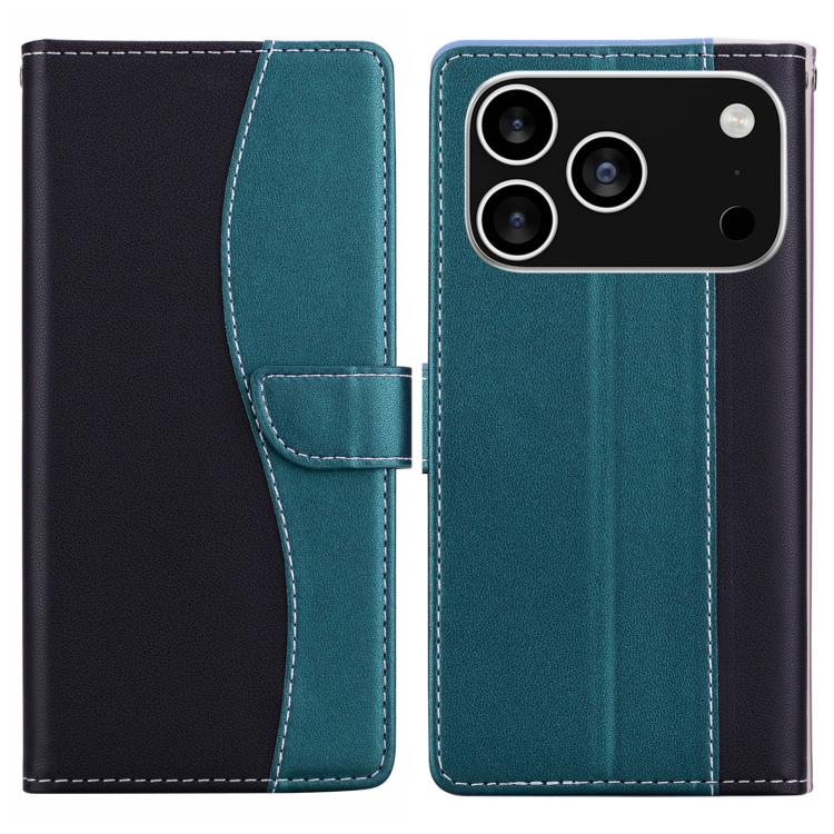 For iPhone 17 Pro Max Embossed Two-Color Leather Phone Case(Black Green)