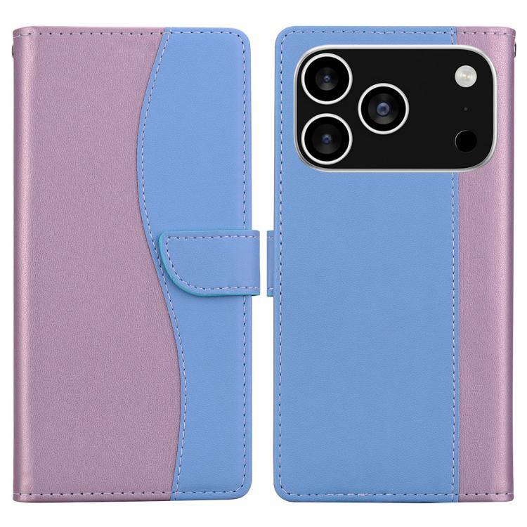 For iPhone 17 Pro Max Embossed Two-Color Leather Phone Case(Pink Blue)