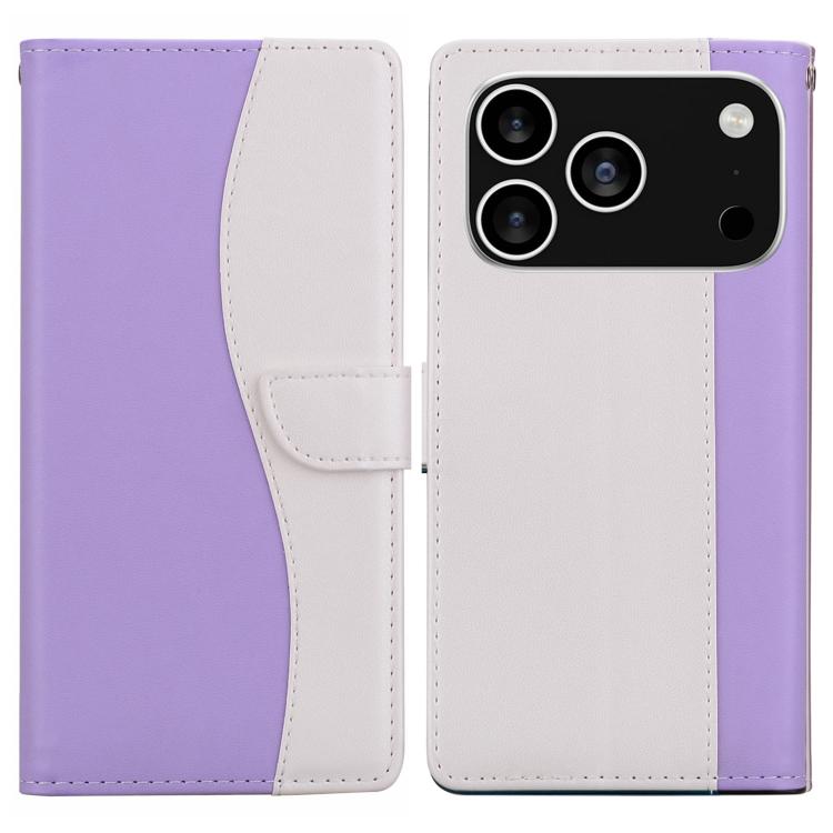 For iPhone 17 Pro Max Embossed Two-Color Leather Phone Case(Purple White)