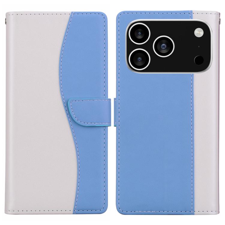 For iPhone 17 Pro Max Embossed Two-Color Leather Phone Case(White Blue)