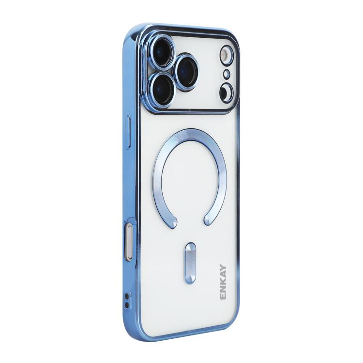 For iPhone 17 Pro Max ENKAY Hat-Prince Magsafe Electroplated TPU Clear Shockproof Phone Case(Blue)