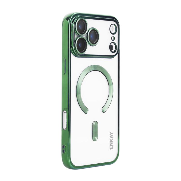 For iPhone 17 Pro Max ENKAY Hat-Prince Magsafe Electroplated TPU Clear Shockproof Phone Case(Green)
