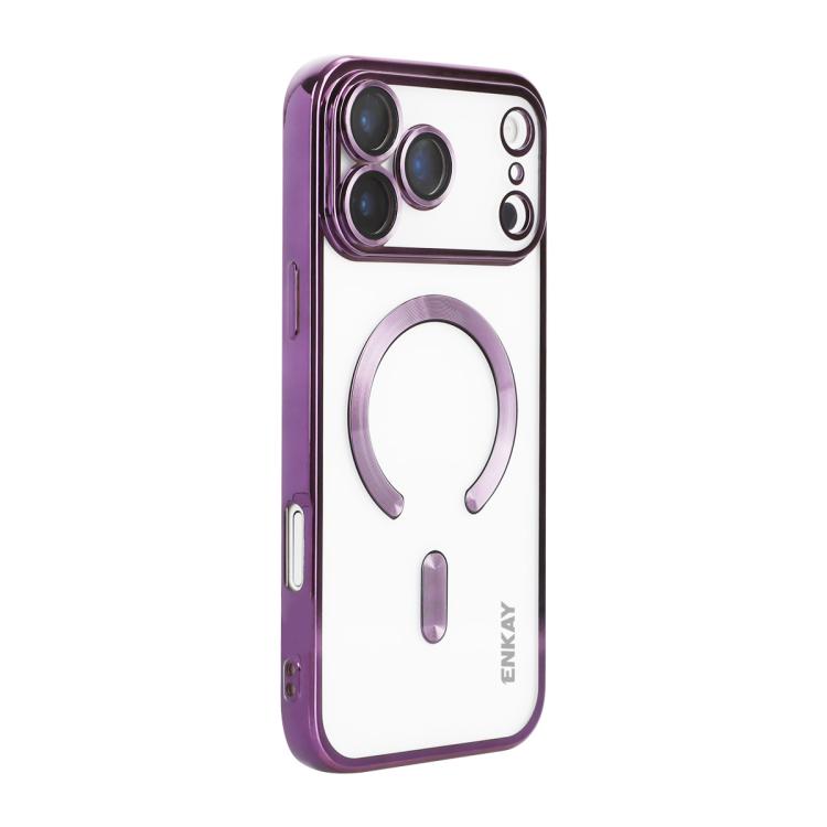 For iPhone 17 Pro Max ENKAY Hat-Prince Magsafe Electroplated TPU Clear Shockproof Phone Case(Purple)