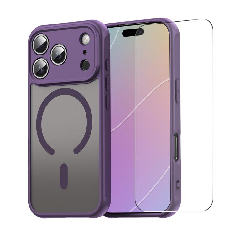 For iPhone 17 Pro Max ENKAY Hat-Prince MagSafe Matte Translucent Shockproof Phone Case with Large Arc Edge Film(Purple)