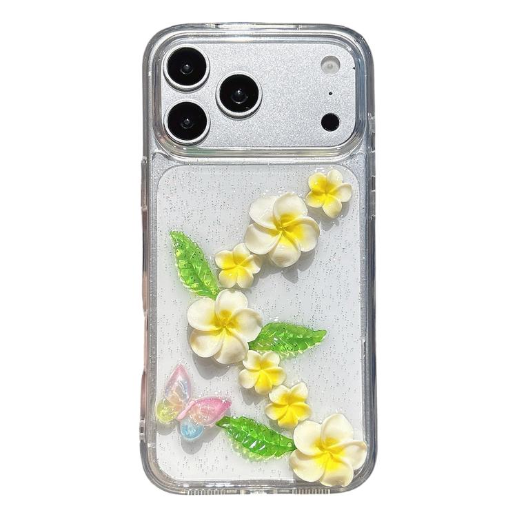 For iPhone 17 Pro Max Epoxy 3D Butterfly Plumeria Acrylic Phone Case(Transparent)