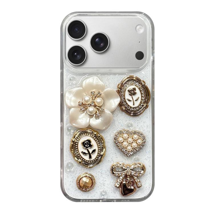 For iPhone 17 Pro Max Epoxy Acrylic Hybrid TPU Phone Case(3D Pearl Flowers)