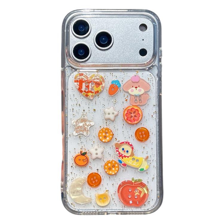 For iPhone 17 Pro Max Epoxy Resin 3D Pattern Acrylic Transparent Phone Case(Puppy Buttons)