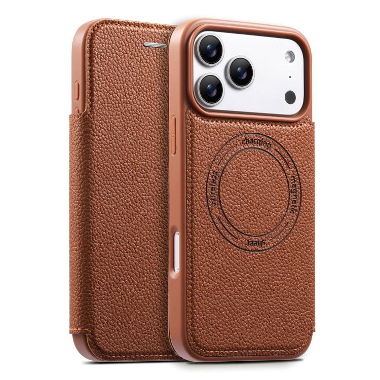 For iPhone 17 Pro Max ESEBLE Ultra-thin Card Slot Magnetic Vegan Leather Phone Case(Brown)