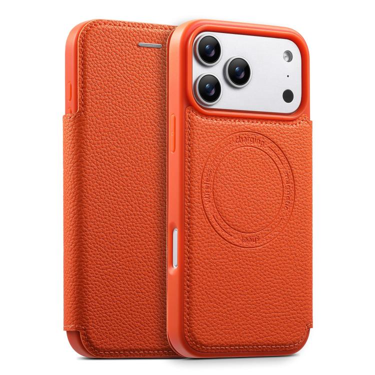 For iPhone 17 Pro Max ESEBLE Ultra-thin Card Slot Magnetic Vegan Leather Phone Case(Orange)