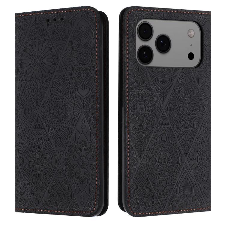 For iPhone 17 Pro Max Ethnic Embossed Adsorption Leather Phone Case(Black)