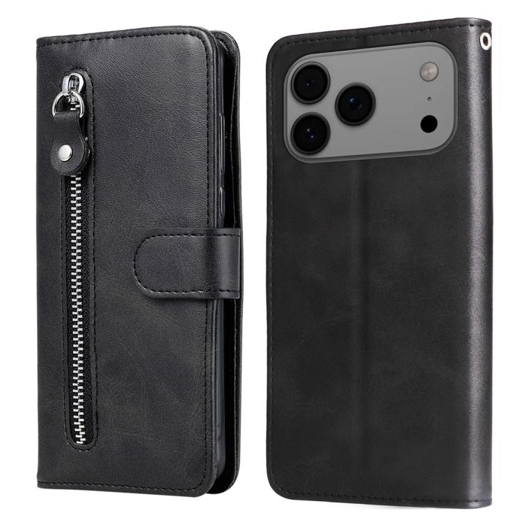 For iPhone 17 Pro Max Fashion Calf Texture Zipper Leather Phone Case(Black)