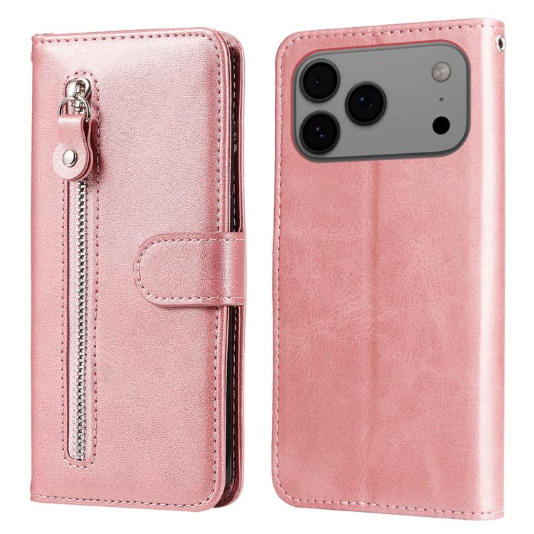 For iPhone 17 Pro Max Fashion Calf Texture Zipper Leather Phone Case(Rose Gold)