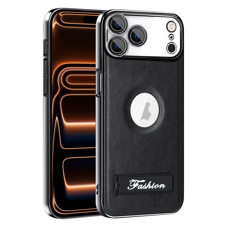 For iPhone 17 Pro Max Fashion Electroplated Fold Holder Shockproof Phone Case(Black)