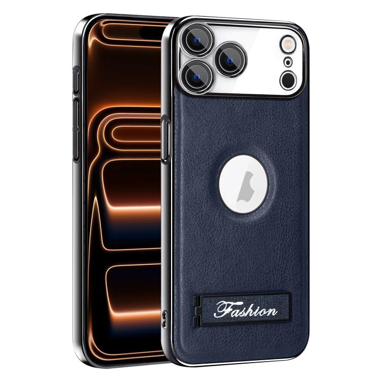 For iPhone 17 Pro Max Fashion Electroplated Fold Holder Shockproof Phone Case(Blue)