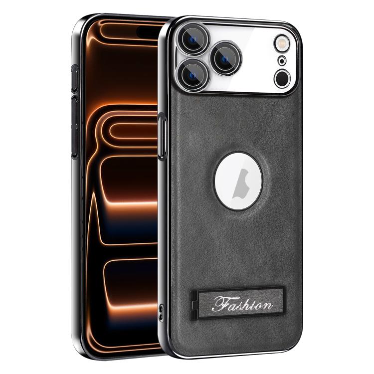 For iPhone 17 Pro Max Fashion Electroplated Fold Holder Shockproof Phone Case(Gray)