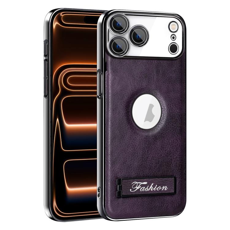 For iPhone 17 Pro Max Fashion Electroplated Fold Holder Shockproof Phone Case(Purple)