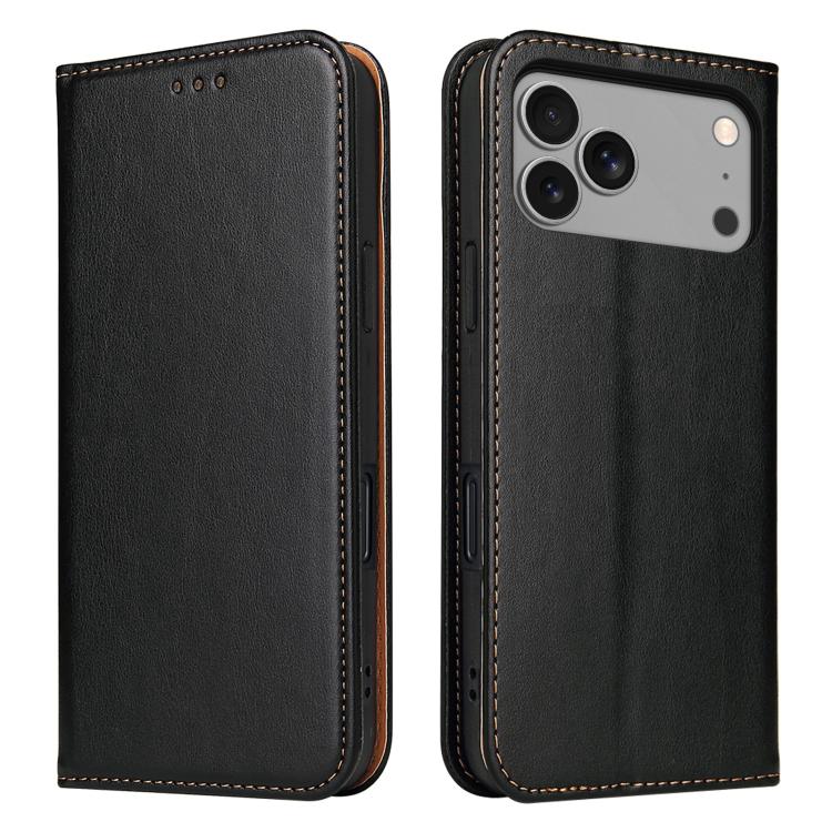 For iPhone 17 Pro Max Fierre Shann PU Genuine Leather Texture Phone Case(Black)