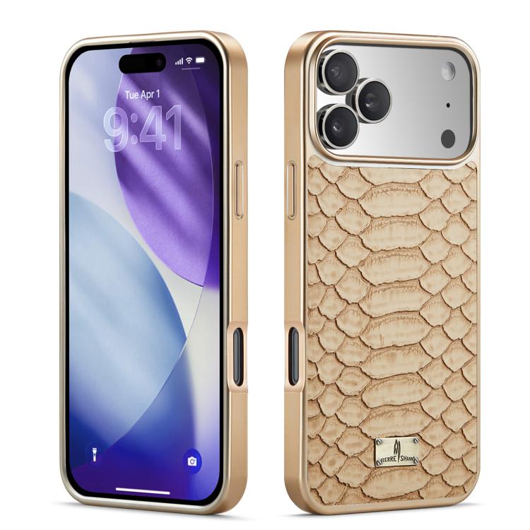 For iPhone 17 Pro Max Fierre Shann Python Texture Electroplating PU Phone Case(White)