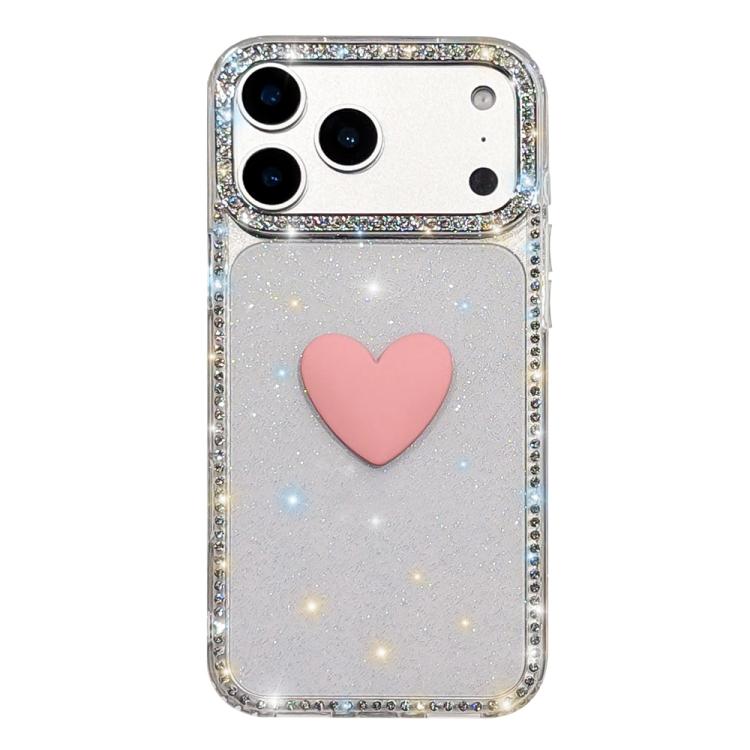 For iPhone 17 Pro Max Flash Rhinestone Double-sided IMD Love Heart Phone Case(Glitter Transparent)