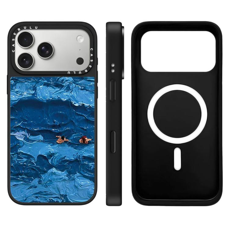 For iPhone 17 Pro Max Floating Man Series Pattern Mirror Magnetic Phone Case(Ocean Waves)