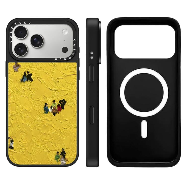For iPhone 17 Pro Max Floating Man Series Pattern Mirror Magnetic Phone Case(Wheat Field)