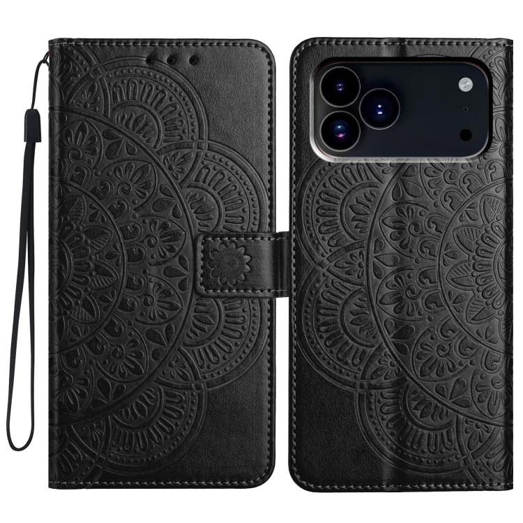 For iPhone 17 Pro Max Flower Embossed Leather Phone Case(Black)