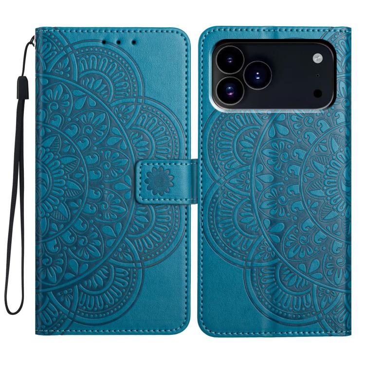 For iPhone 17 Pro Max Flower Embossed Leather Phone Case(Blue)