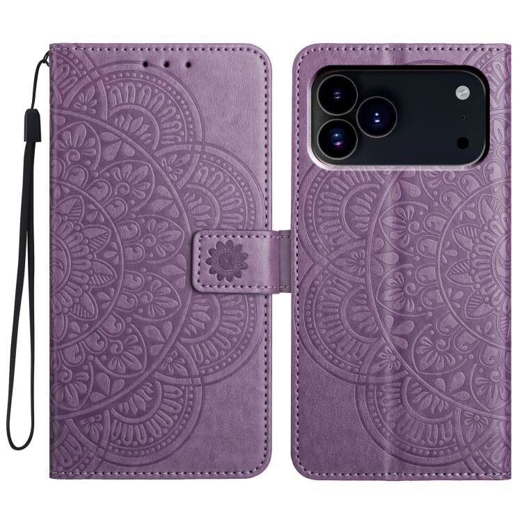 For iPhone 17 Pro Max Flower Embossed Leather Phone Case(Purple)
