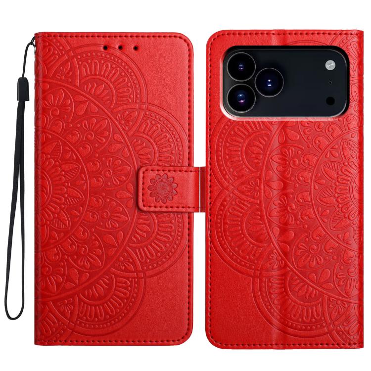 For iPhone 17 Pro Max Flower Embossed Leather Phone Case(Red)