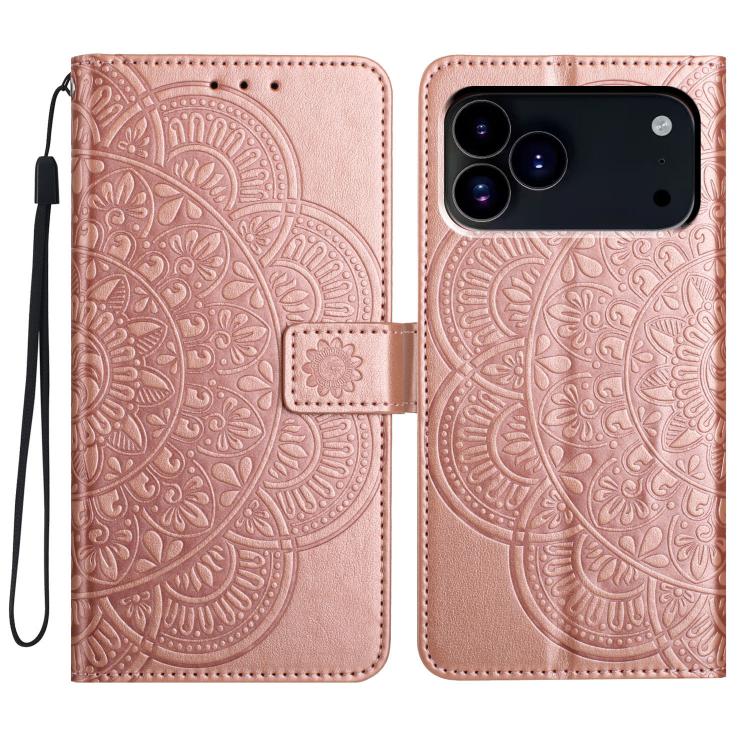 For iPhone 17 Pro Max Flower Embossed Leather Phone Case(Rose Gold)