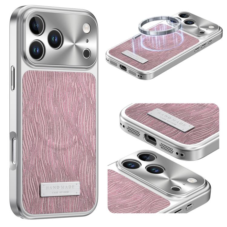 For iPhone 17 Pro Max Flowing Water Ripple Magnetic Shockproof Phone Case(Pink)