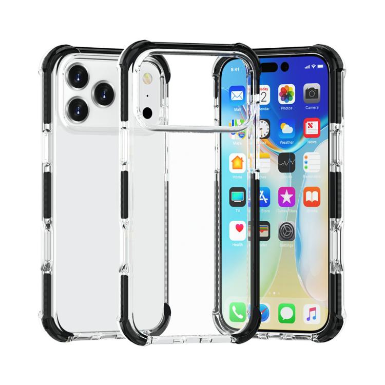 For iPhone 17 Pro Max Four-corner Shockproof TPU Hybrid Acrylic Phone Case(Black + Transparent)
