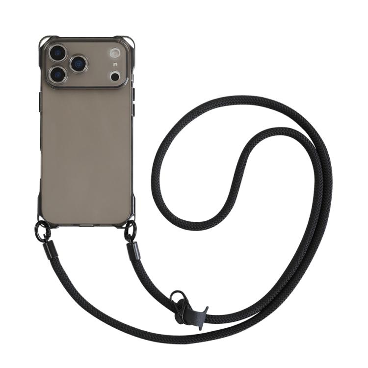 For iPhone 17 Pro Max Four-corner Shockproof TPU Phone Case with Lanyard(Black)