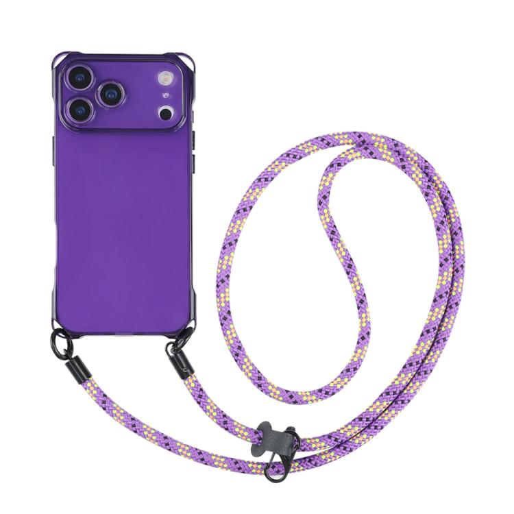 For iPhone 17 Pro Max Four-corner Shockproof TPU Phone Case with Lanyard(Purple)