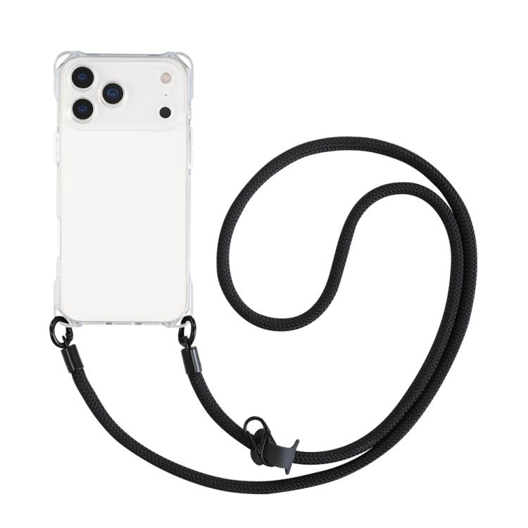 For iPhone 17 Pro Max Four-corner Shockproof TPU Phone Case with Lanyard(Transparent White Key)
