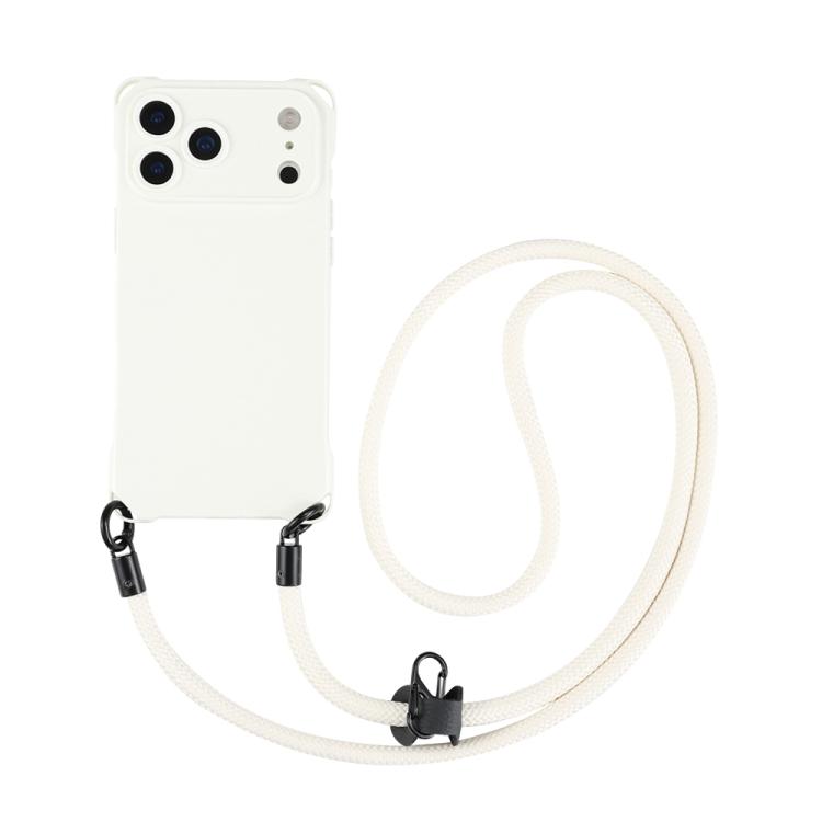 For iPhone 17 Pro Max Four-corner Shockproof TPU Phone Case with Lanyard(White)