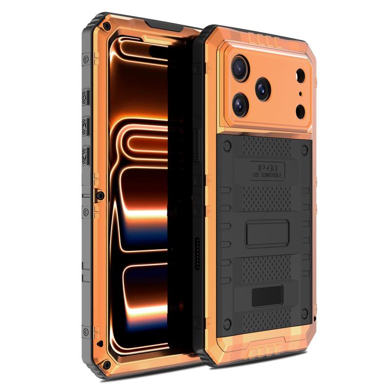 For iPhone 17 Pro Max Four-proof Metal Hybrid Silicone Phone Case(Orange)