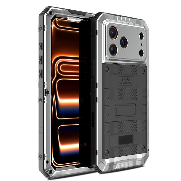 For iPhone 17 Pro Max Four-proof Metal Hybrid Silicone Phone Case(Silver)