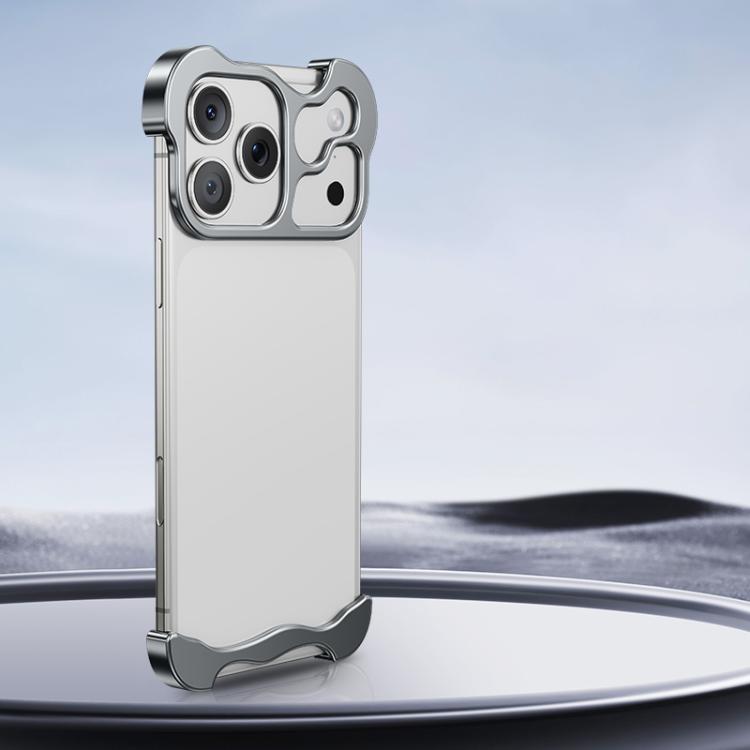For iPhone 17 Pro Max Frameless Metal Corner Pad Phone Case with Lens Film(Grey)