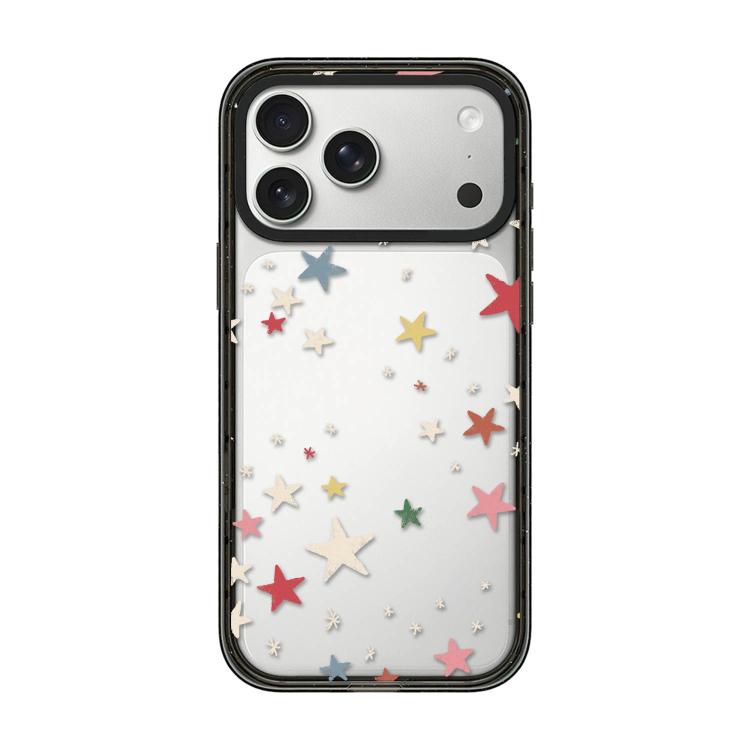 For iPhone 17 Pro Max French Style Star Bow Transparent Acrylic TPU Phone Case(Colorful Stars)