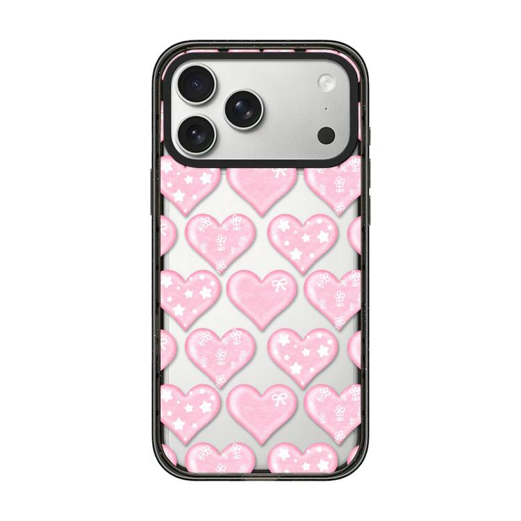 For iPhone 17 Pro Max French Style Star Bow Transparent Acrylic TPU Phone Case(Pink Heart)