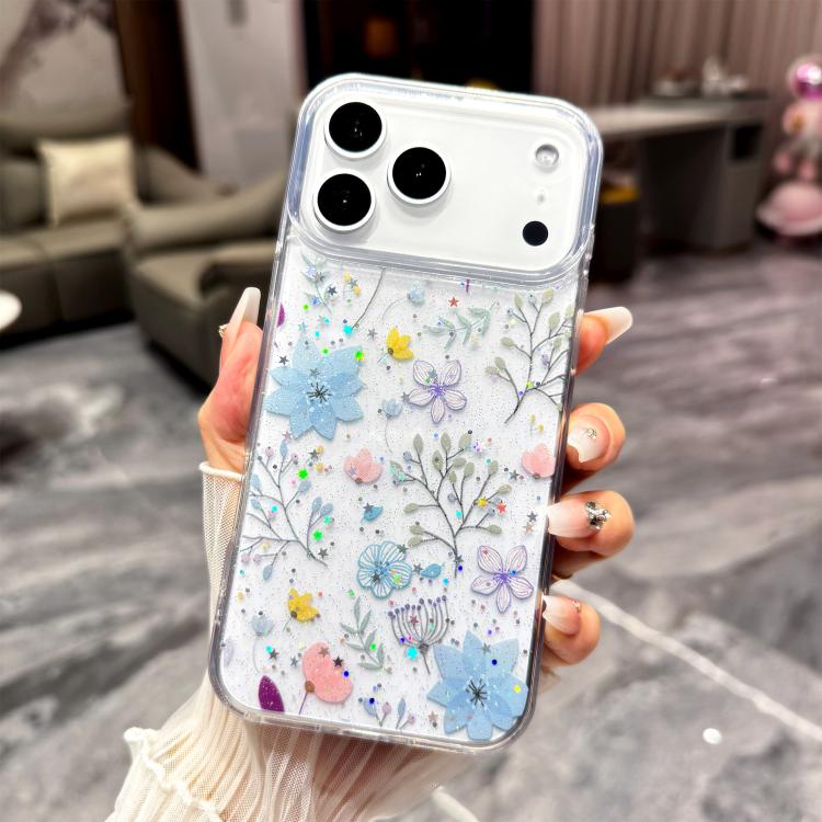 For iPhone 17 Pro Max Fresh Small Floral Epoxy TPU Phone Case(D05 Blue Floral)