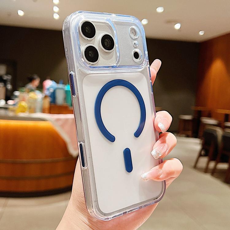 For iPhone 17 Pro Max Frosted PC Hybrid TPU Magnetic Phone Case with AI Sensing Key(Blue)