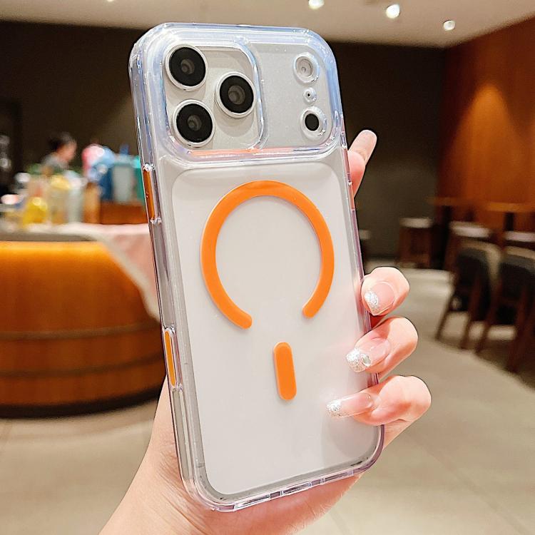 For iPhone 17 Pro Max Frosted PC Hybrid TPU Magnetic Phone Case with AI Sensing Key(Orange)