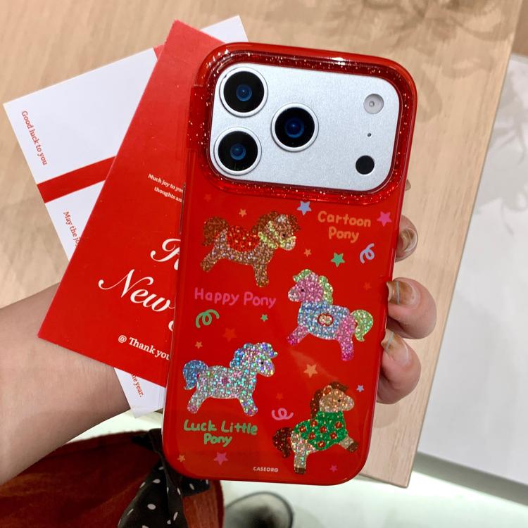 For iPhone 17 Pro Max Fun Pony Pattern Lunar New Year Phone Case(Red)