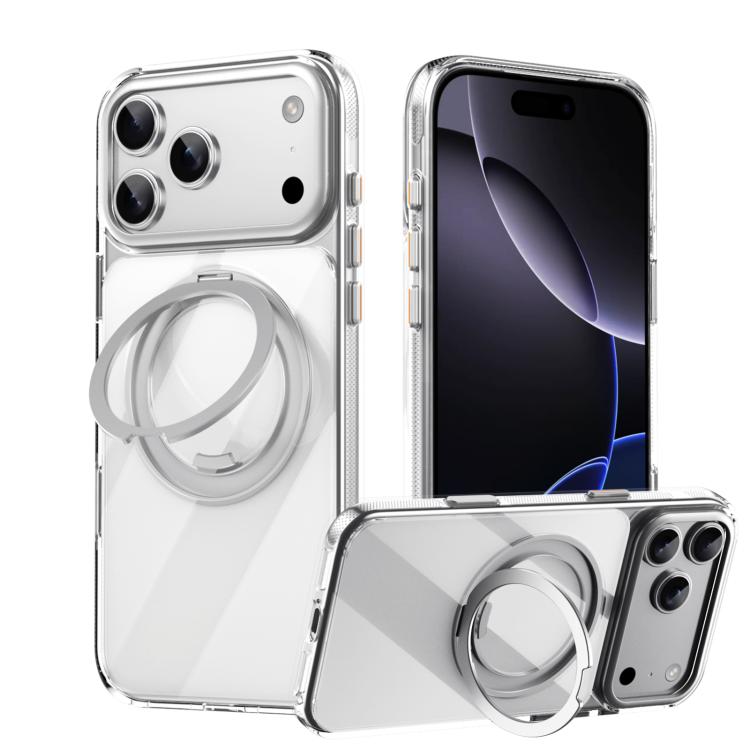 For iPhone 17 Pro Max Gear 360 Rotation MagSafe Holder Phone Case(Transparent)