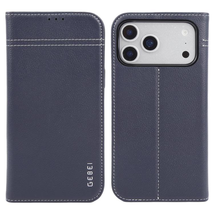 For iPhone 17 Pro Max GEBEI Top-grain Horizontal Flip Leather Phone Case(Blue)